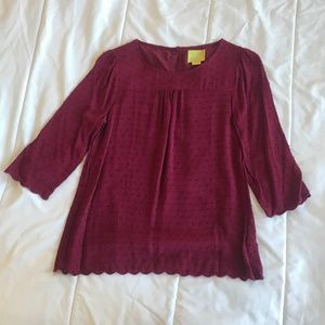 Anthropologie Maeve burgundy dot blouse